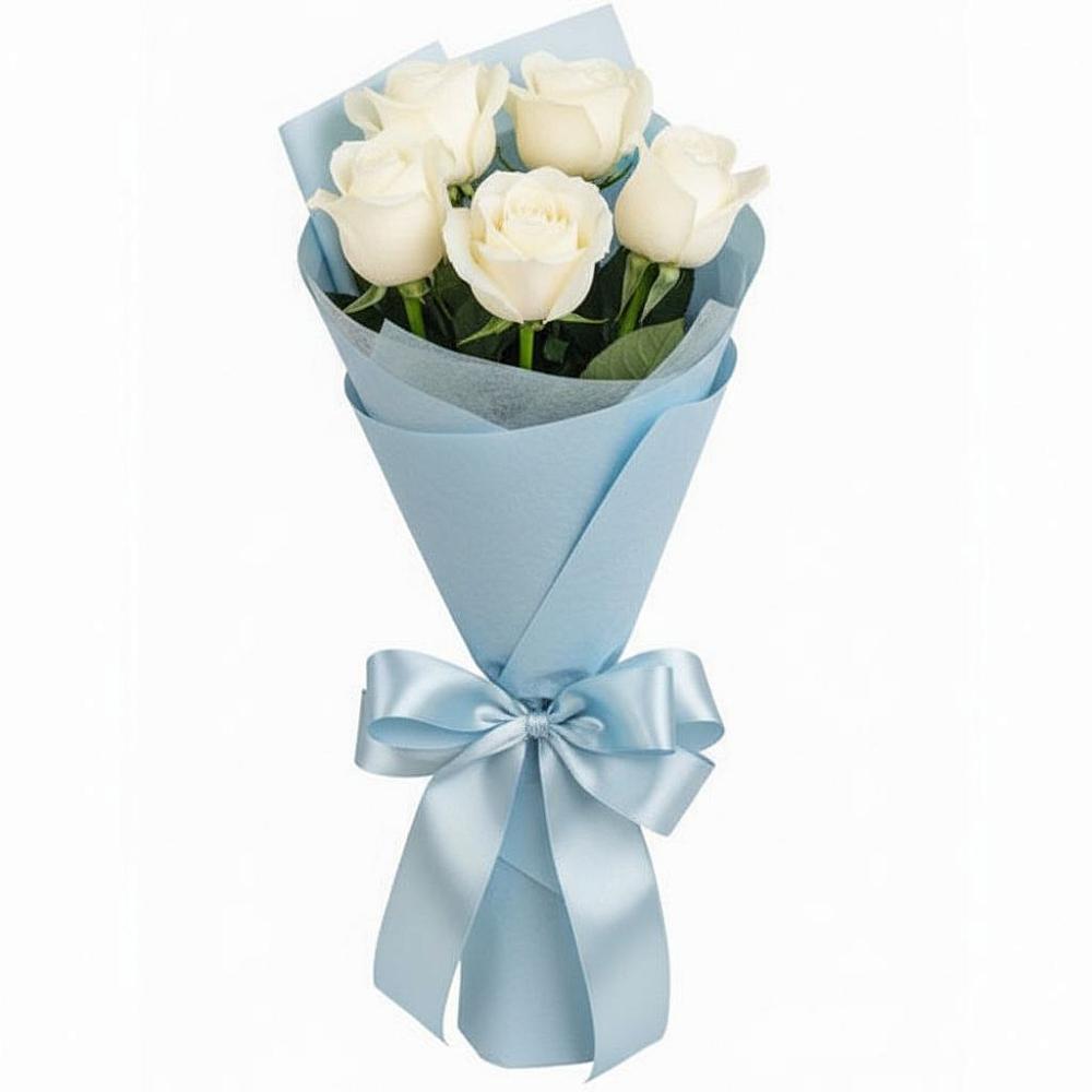 Букет 5 Белых роз Проуд в Горняке