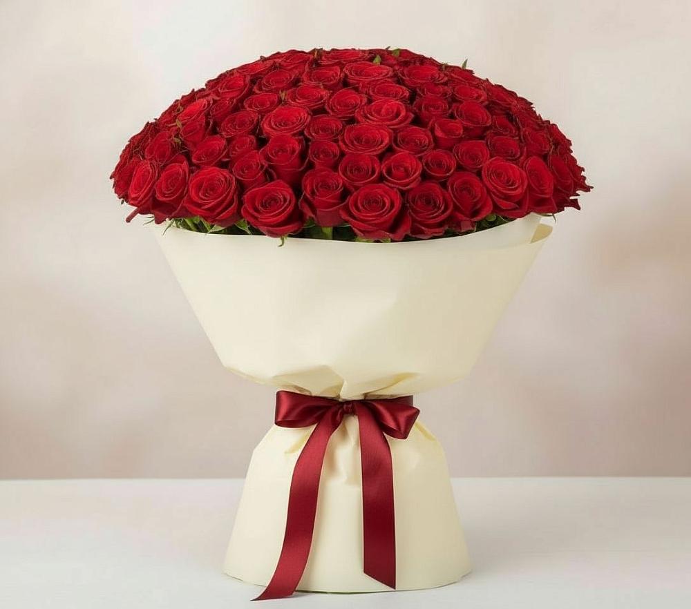 Букет 101 Красная роза Милано в Горняке