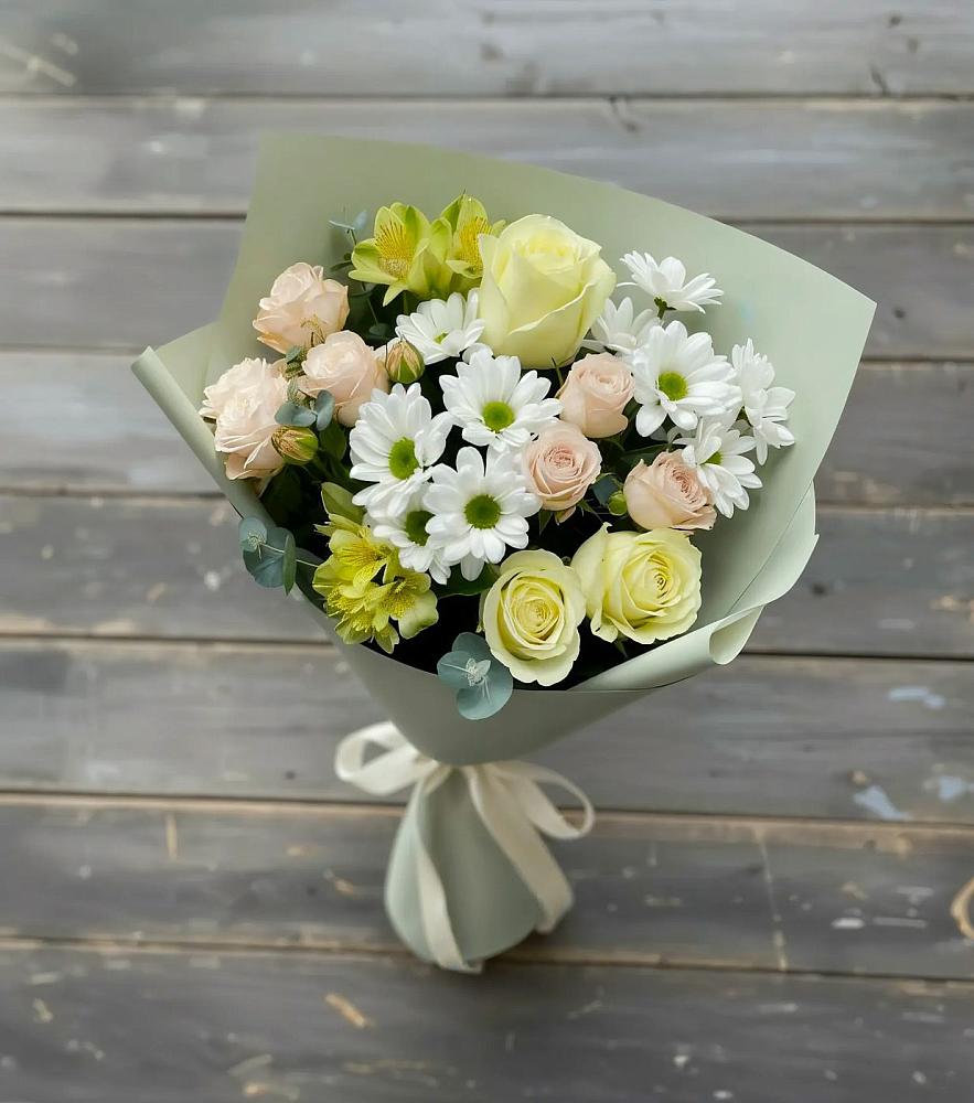 Букет цветов из: Альстромерии, Розы и Хризантемы в Горняке