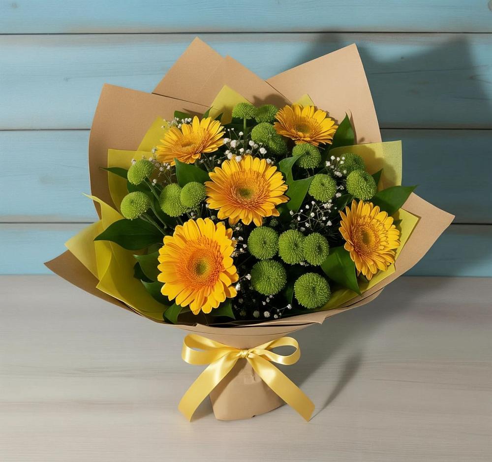 Букет цветов из: Герберы и Хризантемы в Горняке