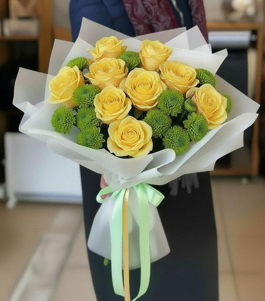 Букет цветов из: Хризантемы и Розы в Горняке