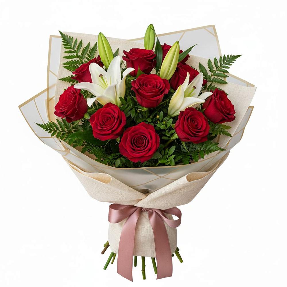 Букет цветов из: Лилии и Розы в Горняке