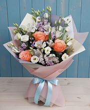 Букет цветов из:  Лизиантусы, Розы, Альстромерии и Гипсофила #REPLACE_PRED# Горняке