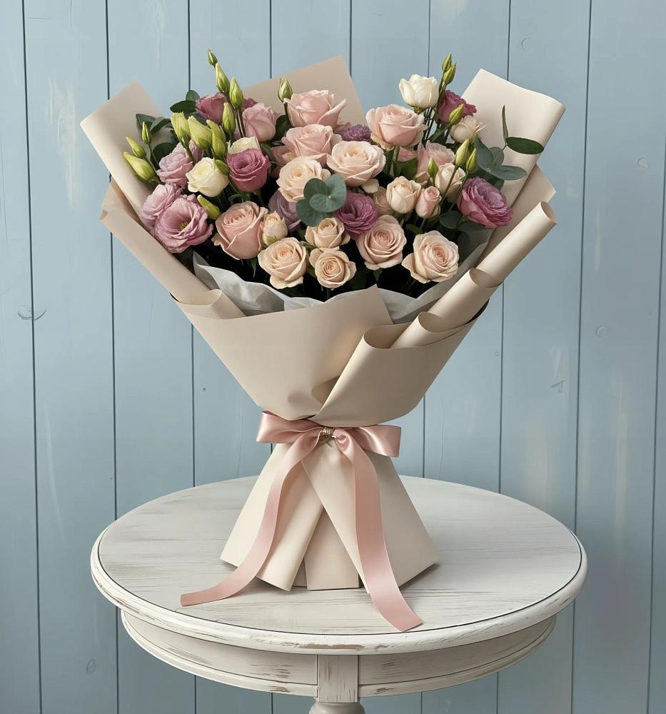 Букет цветов из: Розы и Лизиантусы в Горняке