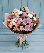 Букет цветов из:  Хризантемы, Розы и Альстромерии в Горняке