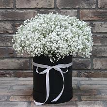 Цветочная композиция из Гипсофила в шляпной коробке в Горняке